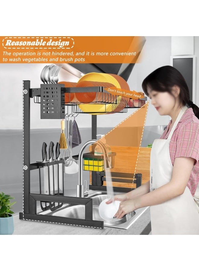 طيبة منظم وصفايه حوض 65 سم تجفيف للاطباق يوضع فوق الحوض 1 صفايه من الستانلس ستيل مع حامل لعيدان الاكل ولوح التصفية لادوات المطبخ موفرة للمساحة خطافات تعليق - اسود - Image 3